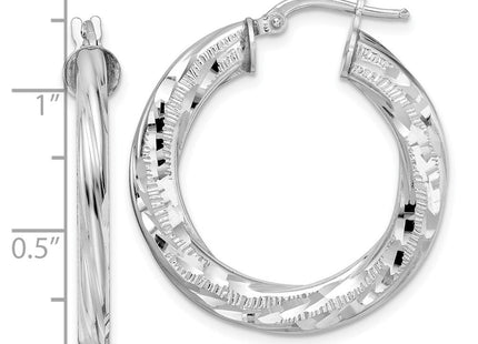 Sterling Silver Rhodium-plated D/C Twisted Tube Hoop Earrings (Style QE15851)