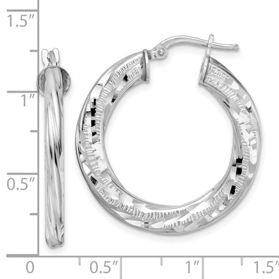 Sterling Silver Rhodium-plated D/C Twisted Tube Hoop Earrings, 29 x 3mm
