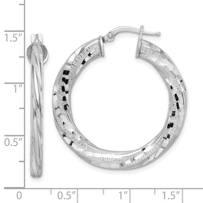 Sterling Silver Rhodium-plated D/C Twisted Tube Hoop Earrings, 33 x 3mm