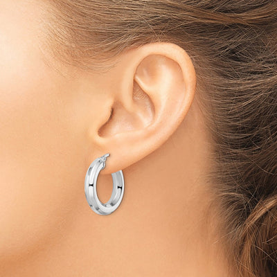 Sterling Silver Rhodium-plated Octagon Tube Hoop Earrings, 24 x 5mm