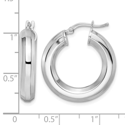 Sterling Silver Rhodium-plated Octagon Tube Hoop Earrings, 24 x 5mm