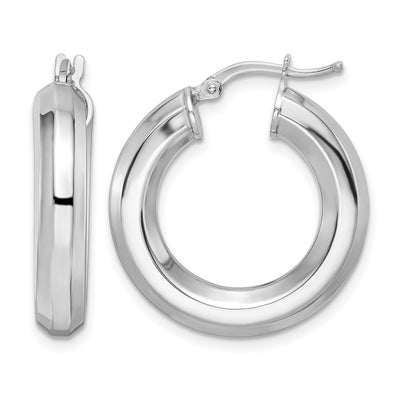 Sterling Silver Rhodium-plated Octagon Tube Hoop Earrings, 24 x 5mm