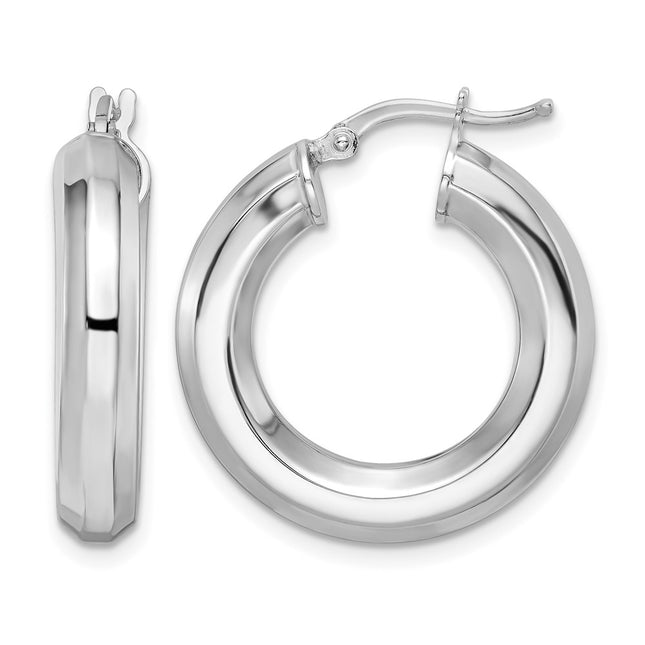 Sterling Silver Rhodium-plated Octagon Tube Hoop Earrings, 24 x 5mm