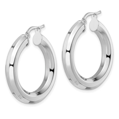 Sterling Silver Rhodium-plated Octagon Tube Hoop Earrings, 30 x 5mm
