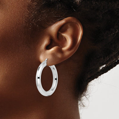 Sterling Silver Rhodium-plated Octagon Tube Hoop Earrings, 34 x 5mm