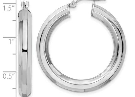 Sterling Silver Rhodium-plated Octagon Tube Hoop Earrings (Style QE15867)
