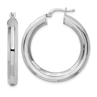 Sterling Silver Rhodium-plated Octagon Tube Hoop Earrings (Style QE15867)
