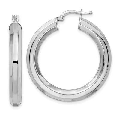 Sterling Silver Rhodium-plated Octagon Tube Hoop Earrings, 34 x 5mm