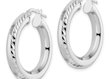 Sterling Silver Rhodium-plated D/C Octagon Tube Hoop Earrings (Style QE15870)