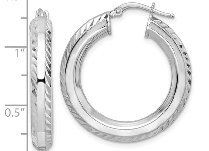 Sterling Silver Rhodium-plated D/C Octagon Tube Hoop Earrings (Style QE15870)