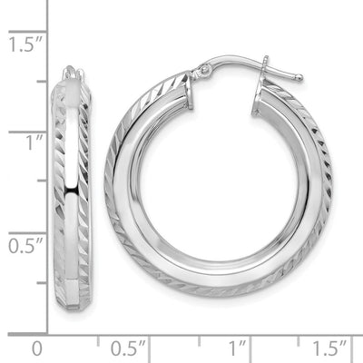 Sterling Silver Rhodium-plated D/C Octagon Tube Hoop Earrings, 30 x 5mm