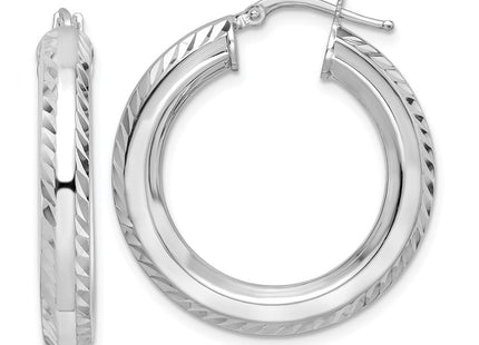 Sterling Silver Rhodium-plated D/C Octagon Tube Hoop Earrings (Style QE15870)
