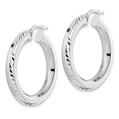 Sterling Silver Rhodium-plated D/C Octagon Tube Hoop Earrings, 34 x 5mm
