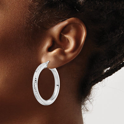 Sterling Silver Rhodium-plated D/C Octagon Tube Hoop Earrings, 38 x 5mm