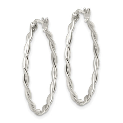 Sterling Silver Satin Twisted Hoop Earrings, 30 x 2mm