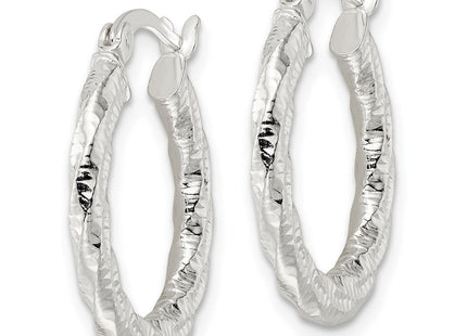 Sterling Silver Polished and Textured Twisted Hoop Earrings (Style QE15889)