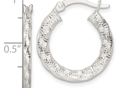 Sterling Silver Polished and Textured Twisted Hoop Earrings (Style QE15889)