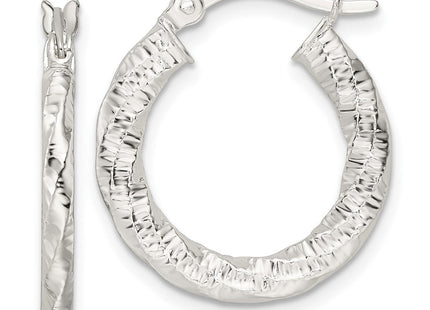 Sterling Silver Polished and Textured Twisted Hoop Earrings (Style QE15889)