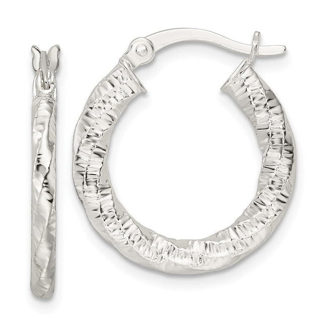 Sterling Silver Polished and Textured Twisted Hoop Earrings, 23.25 x 2.25mm