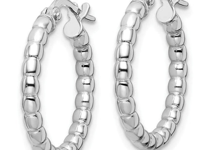 Sterling Silver Rhodium-plated Polished Beaded Hoop Earrings (Style QE15890)