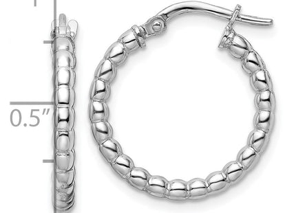 Sterling Silver Rhodium-plated Polished Beaded Hoop Earrings (Style QE15890)