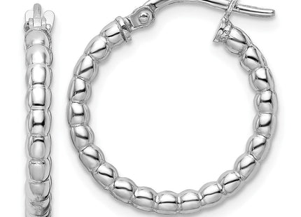 Sterling Silver Rhodium-plated Polished Beaded Hoop Earrings (Style QE15890)