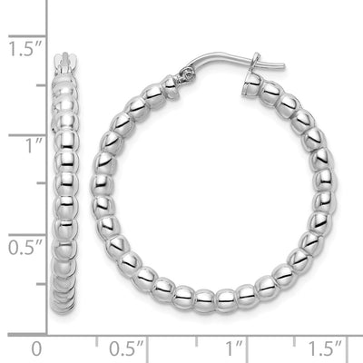 Sterling Silver Rhodium-plated Polished Beaded Hoop Earrings, 32 x 3mm