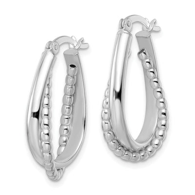 Sterling Silver Rhodium-plated Polished Double Oval Hoop Earrings, 27 x 5.5mm