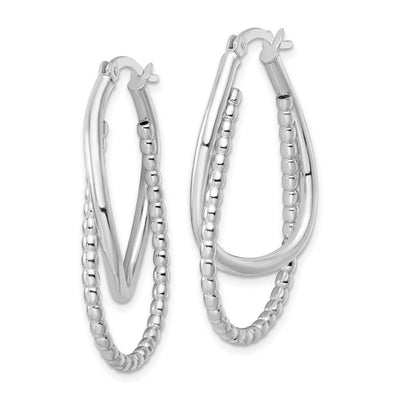 Sterling Silver Rhodium-plated Polished Double Oval Hoop Earrings, 37.6 x 22.3mm