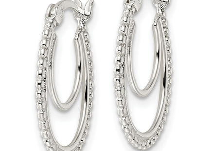 Sterling Silver Beaded Double Oval Hoop Earrings