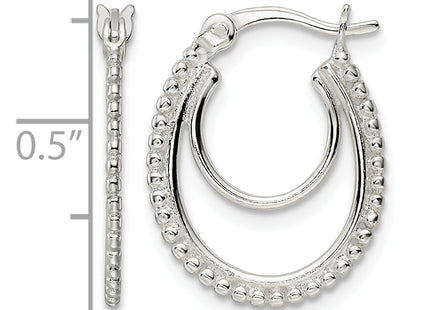 Sterling Silver Beaded Double Oval Hoop Earrings