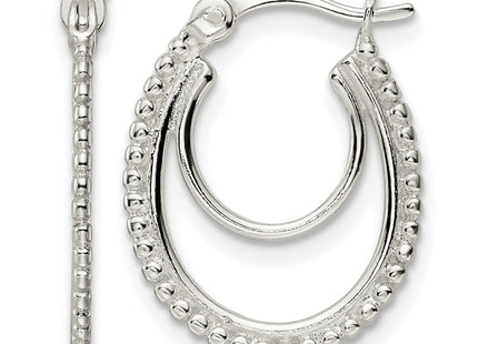 Sterling Silver Beaded Double Oval Hoop Earrings
