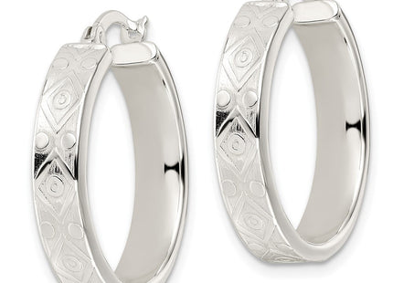 Sterling Silver Polished Geometric Design Round Hoop Earrings (Style QE15919)