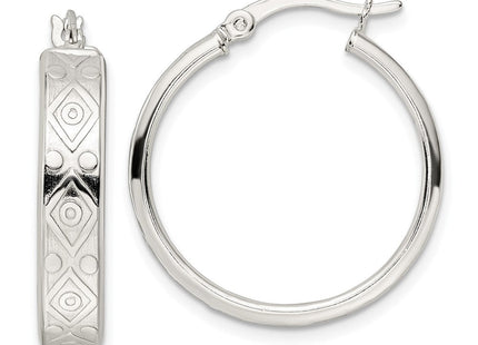 Sterling Silver Polished Geometric Design Round Hoop Earrings (Style QE15919)