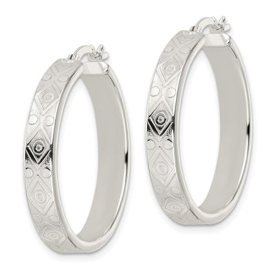 Sterling Silver Polished Geometric Design Round Hoop Earrings, 31.5 x 5.25mm