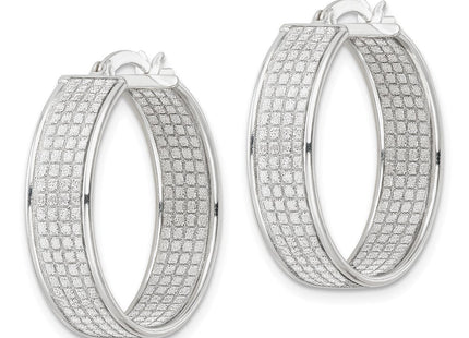 Sterling Silver Polished Fabric Glitter Round Hoop Earrings (Style QE15926)