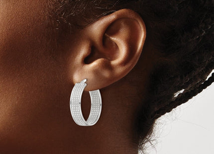 Sterling Silver Polished Fabric Glitter Round Hoop Earrings (Style QE15926)