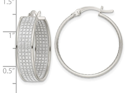 Sterling Silver Polished Fabric Glitter Round Hoop Earrings (Style QE15926)