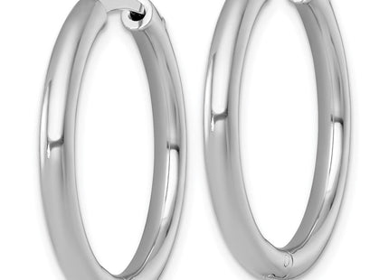 Sterling Silver Rhodium-plated Polished with Safety Lock Round Hinged Hoop Earrings (Style QE15945RH)