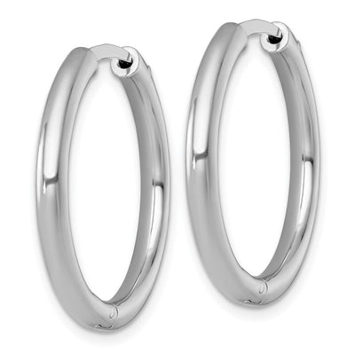 Sterling Silver Rhodium-plated Polished with Safety Lock Round Hinged Hoop Earrings, 28 x 3mm