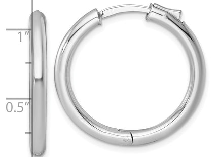 Sterling Silver Rhodium-plated Polished with Safety Lock Round Hinged Hoop Earrings (Style QE15945RH)