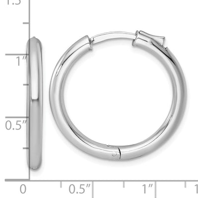 Sterling Silver Rhodium-plated Polished with Safety Lock Round Hinged Hoop Earrings, 28 x 3mm