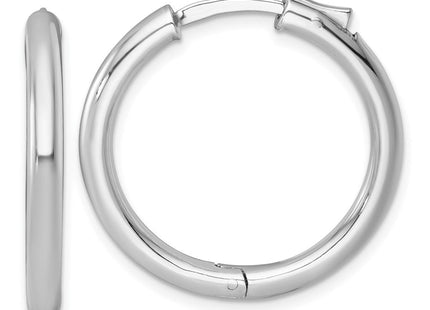 Sterling Silver Rhodium-plated Polished with Safety Lock Round Hinged Hoop Earrings (Style QE15945RH)