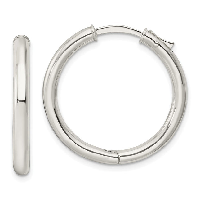 Sterling Silver Polished Hinged Tube Hoop Earrings, 28 x 3mm