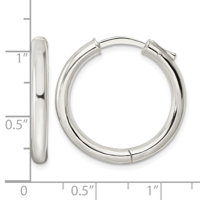 Sterling Silver Polished Hinged Tube Hoop Earrings, 25 x 3mm