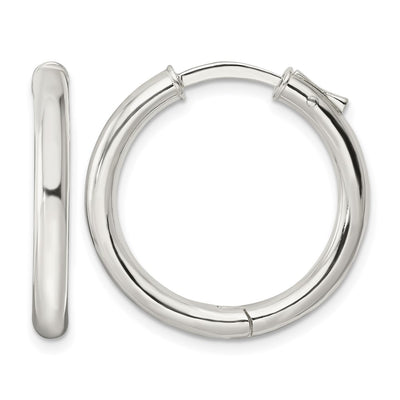 Sterling Silver Polished Hinged Tube Hoop Earrings, 25 x 3mm