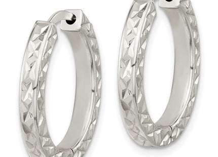 Sterling Silver Polished D/C Square Tube Locking Hoop Earrings (Style QE15960)
