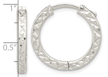Sterling Silver Polished D/C Square Tube Locking Hoop Earrings (Style QE15960)