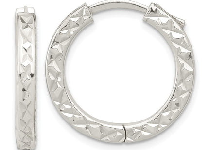 Sterling Silver Polished D/C Square Tube Locking Hoop Earrings (Style QE15960)