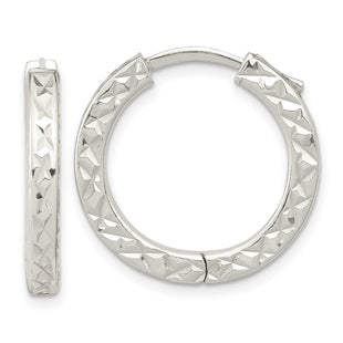 Sterling Silver Polished D/C Square Tube Locking Hoop Earrings (Style QE15960)